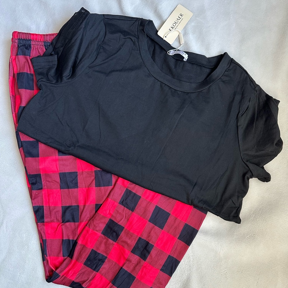 Black Tee and Red Plaid pajama Set